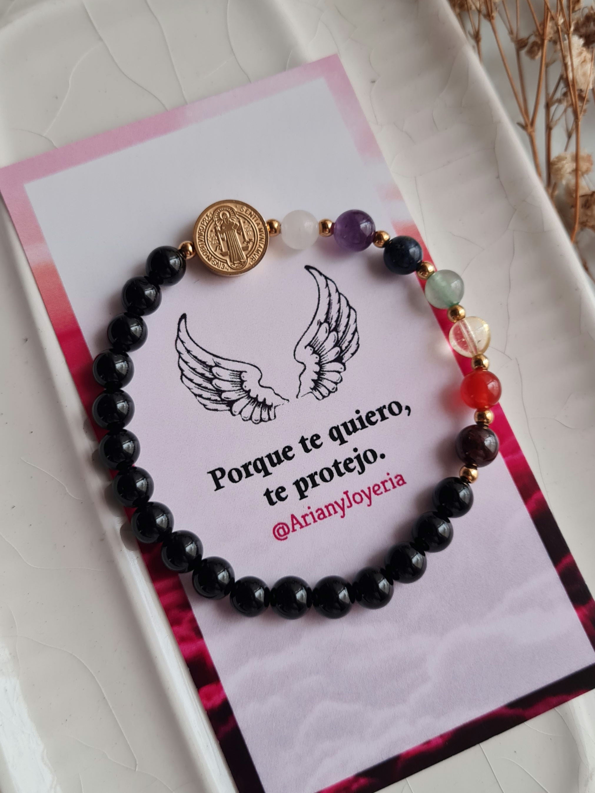 Pulsera San Benito 7 Chakras Onix - Acero