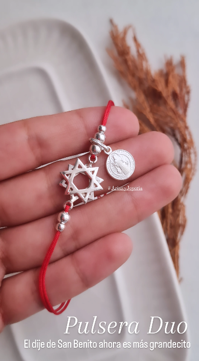 Pulsera Duo Estrella 12 Puntas & San Benito - P925/950