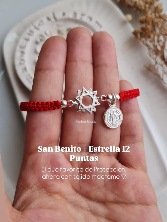 Pulsera Duo Estrella 12 Puntas & San Benito - P925/950