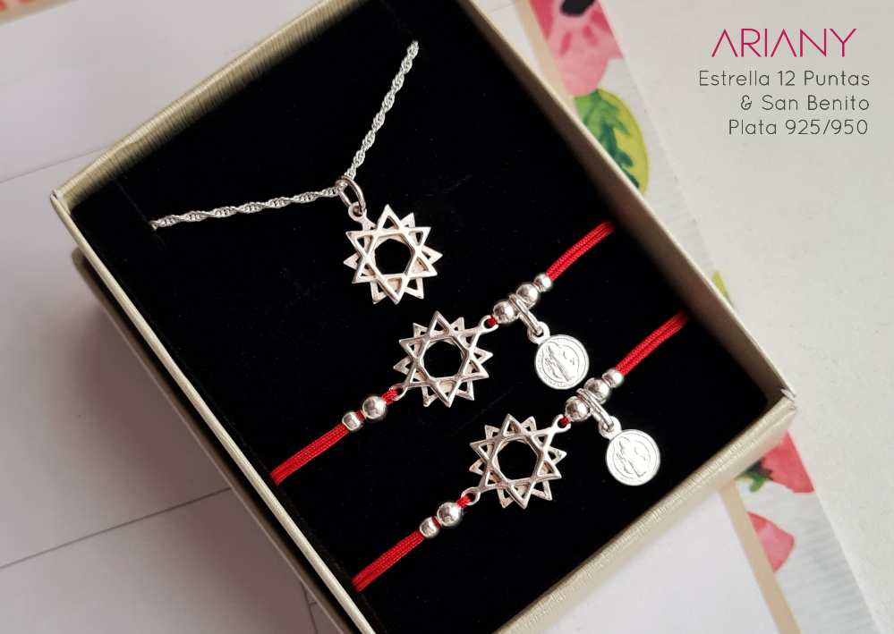 Pulsera Duo Estrella 12 Puntas & San Benito - P925/950