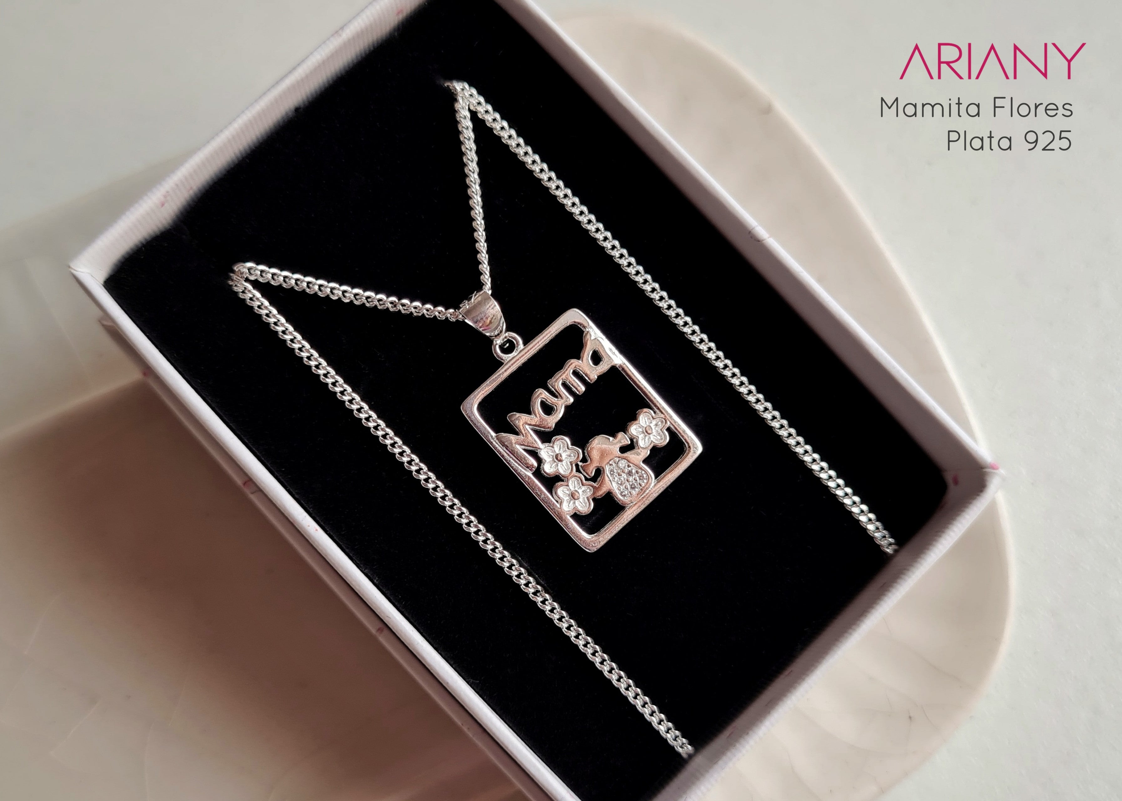 Cadena Mami con Flores - Plata 925