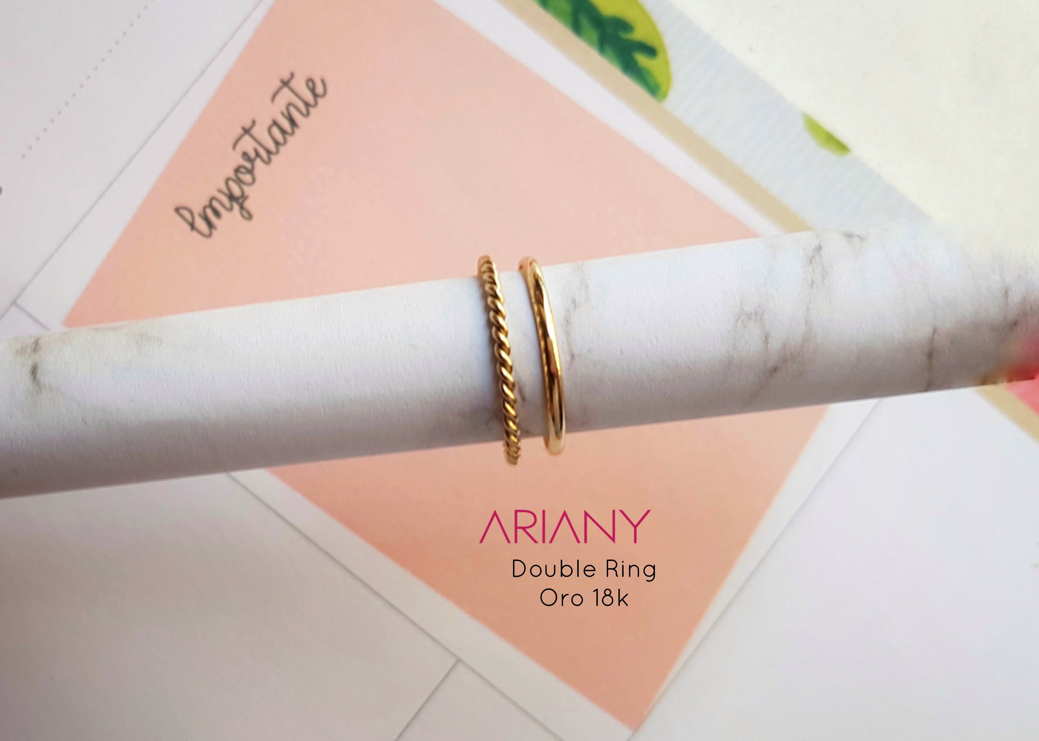 Anillo Doble (Liso & Entorchado) - Oro 18k