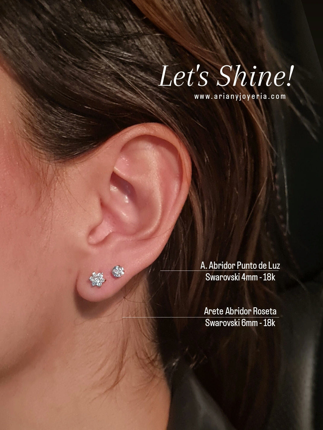 Aretes Abridor Punto de Luz Swarovski - Oro 18k
