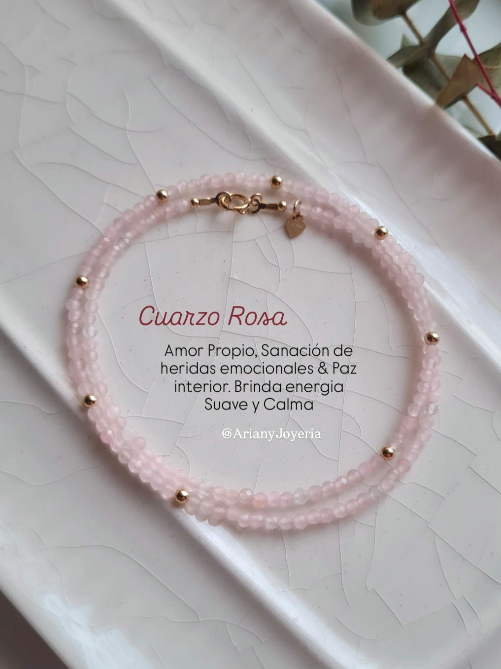 Gargantilla Energy Cuarzo Rosa: Amor - Oro 18k