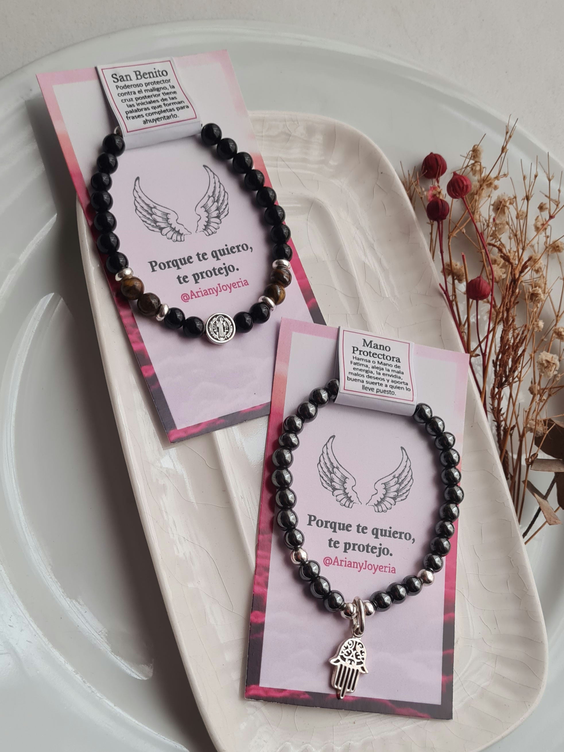Pulsera Mano Protectora & Piedras Naturales - P925/950