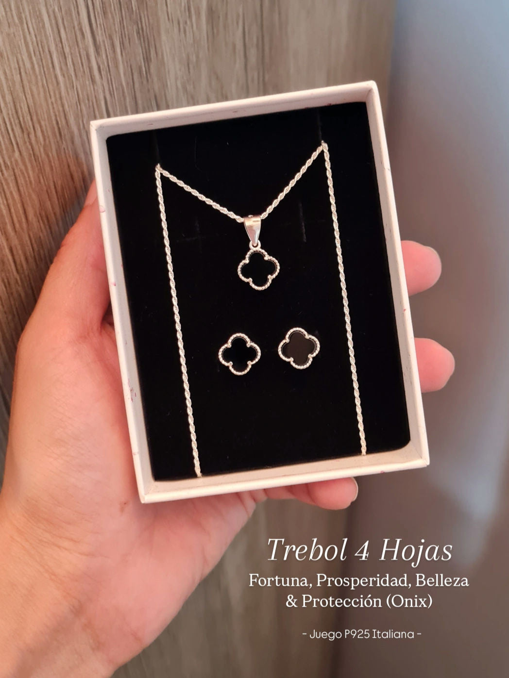 Juego Trebol 4 Hojas Onix (Dije+Aretes) - P925