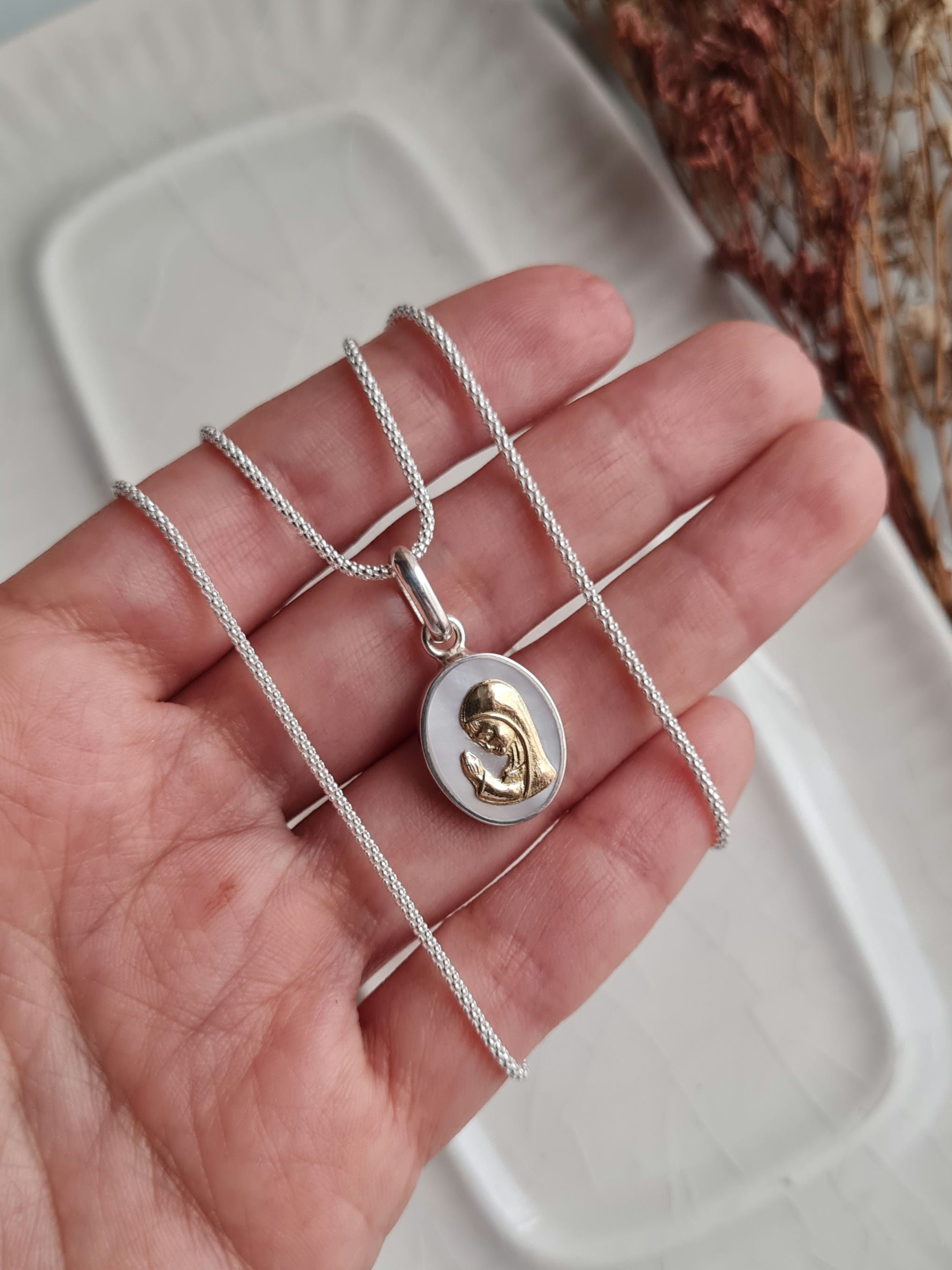 Cadena Virgen Madonna Nacar - P925/950 & 18k