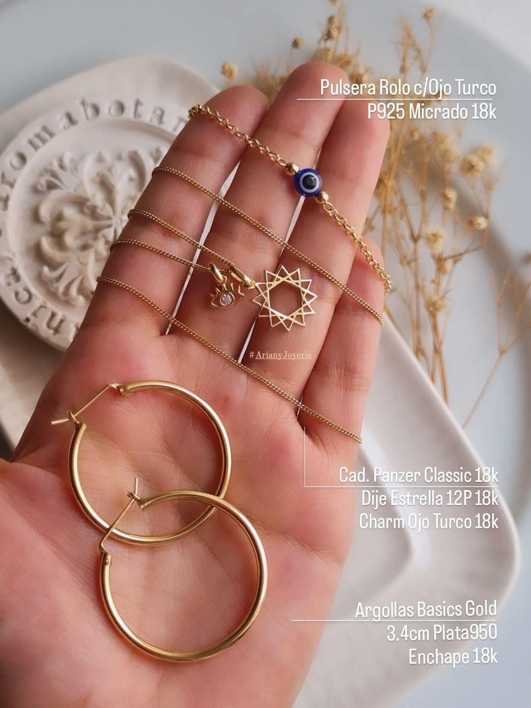 Pulsera Rolo c/Ojo Turco - P925 Micrada Oro 18k