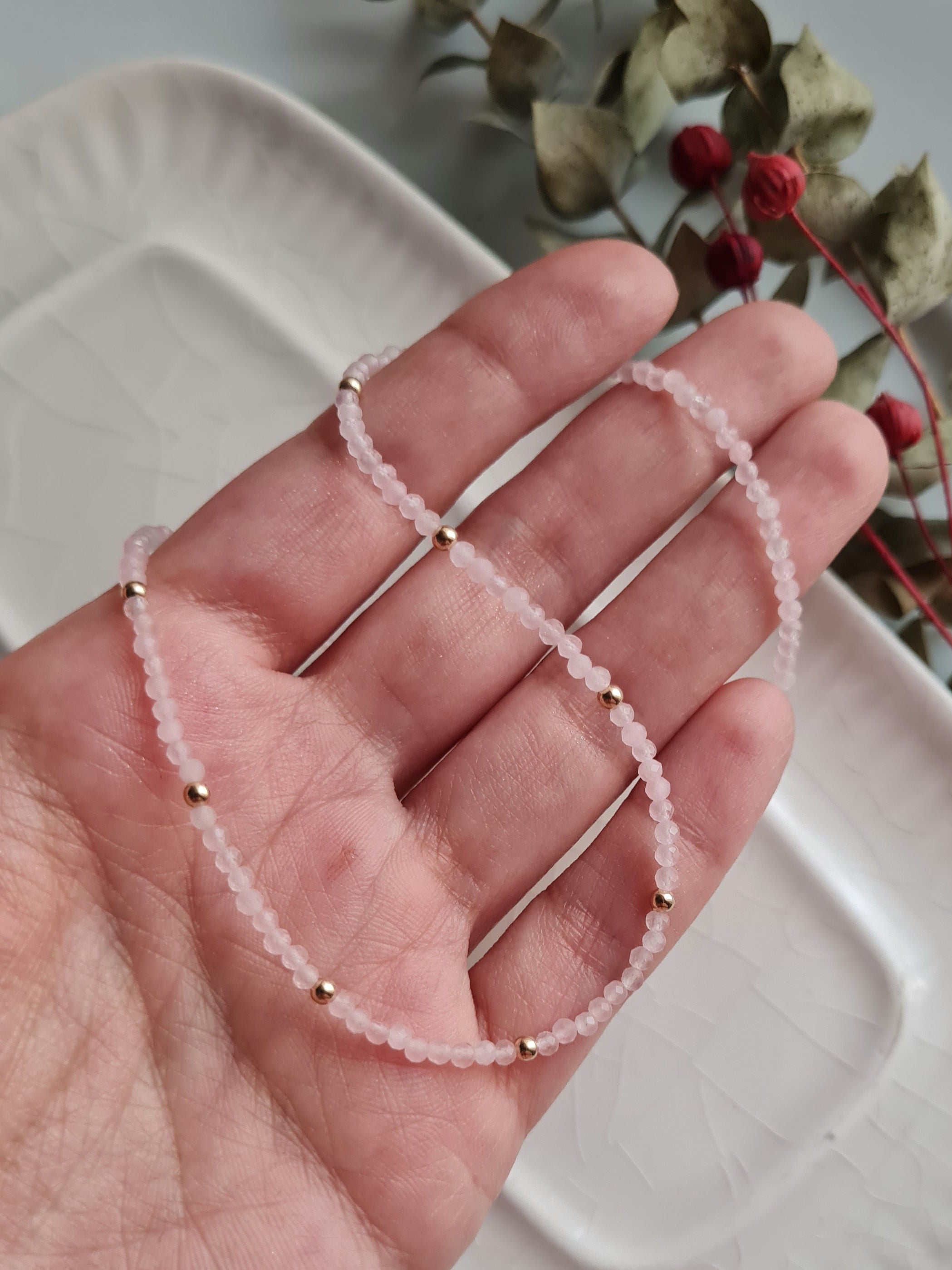 Gargantilla Energy Cuarzo Rosa: Amor - Oro 18k