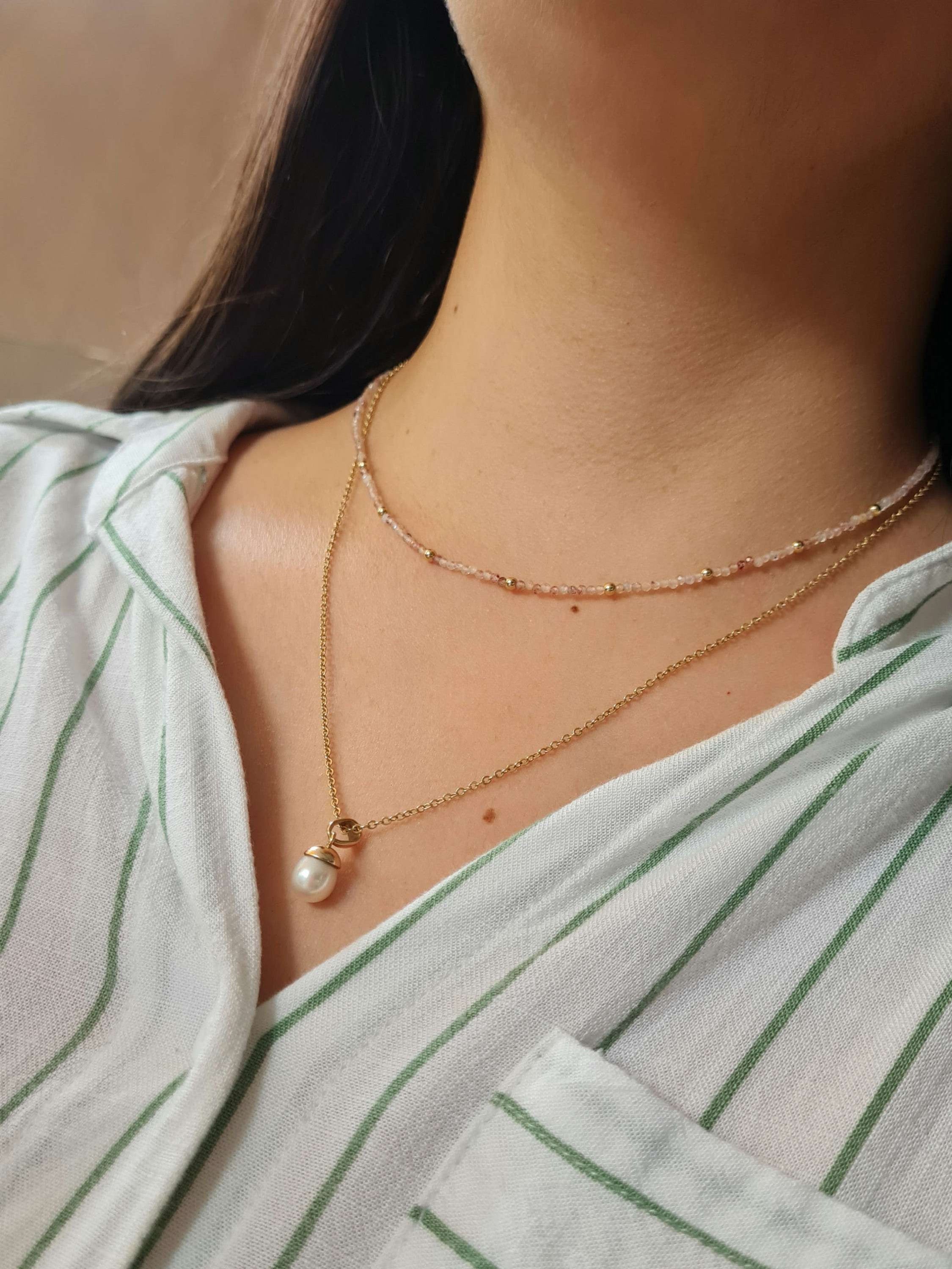 Gargantilla Energy Cuarzo Rosa: Amor - Oro 18k