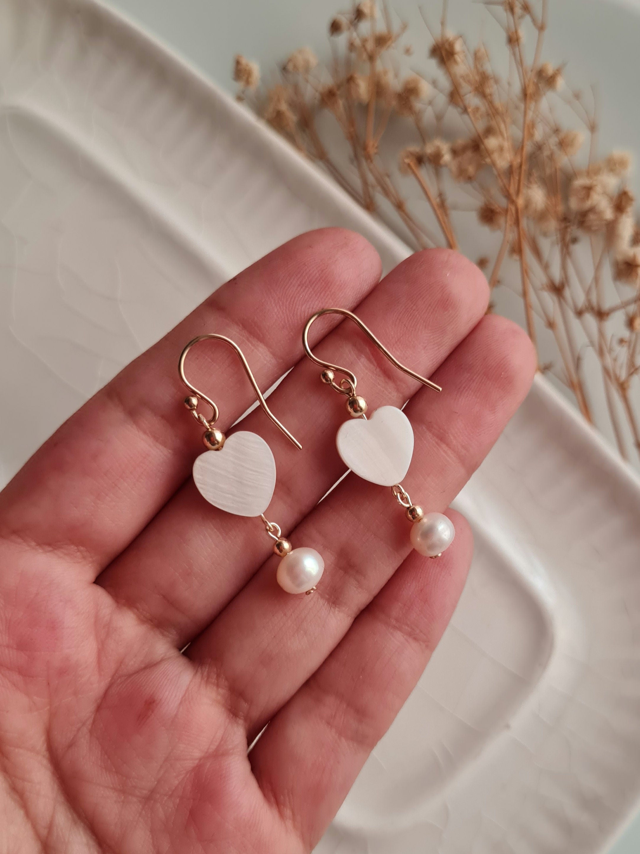 Aretes Perlas & Corazón - GF 14k
