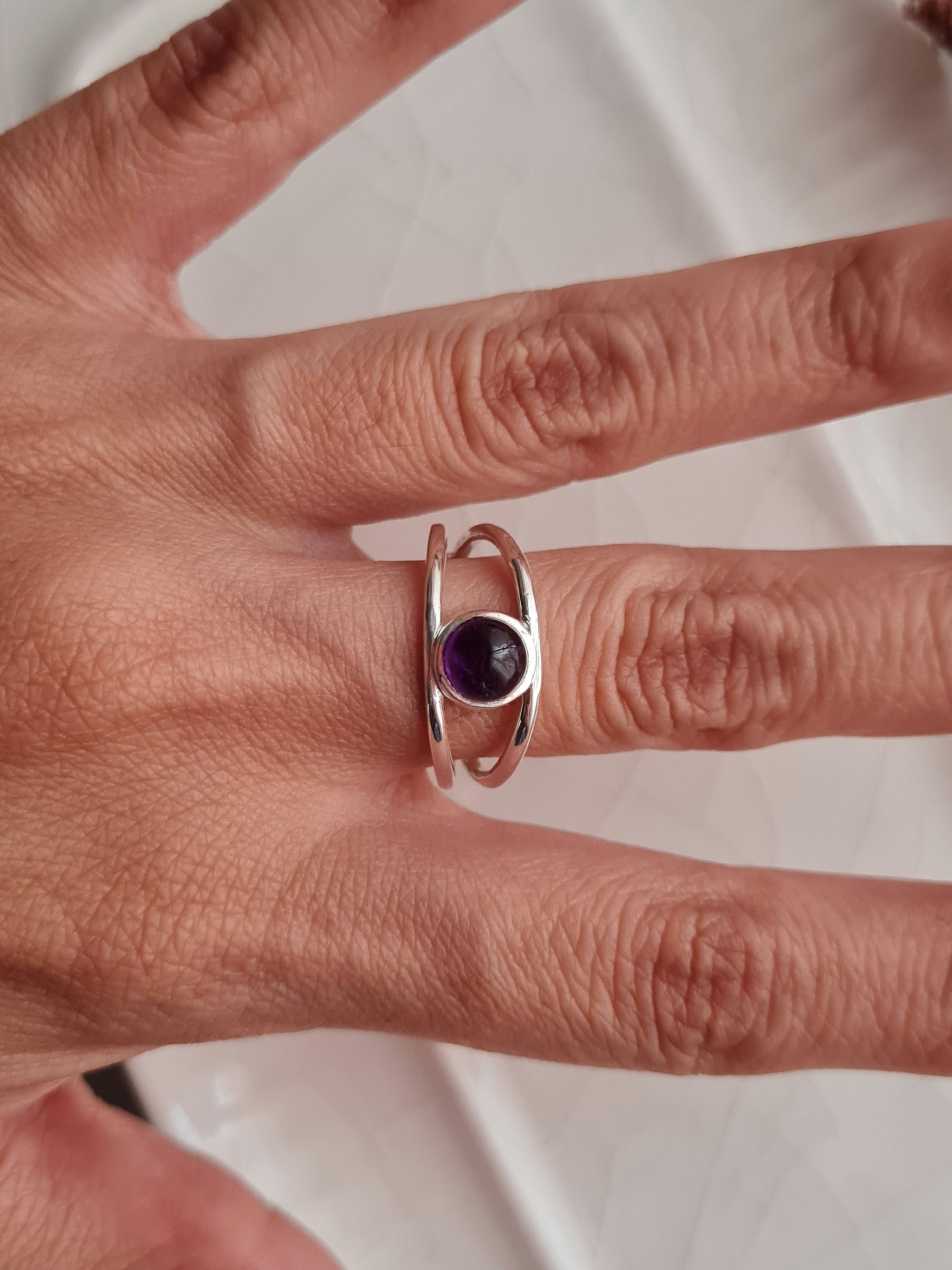 Anillo Doble Amatista: Felicidad & Transmutación - P925