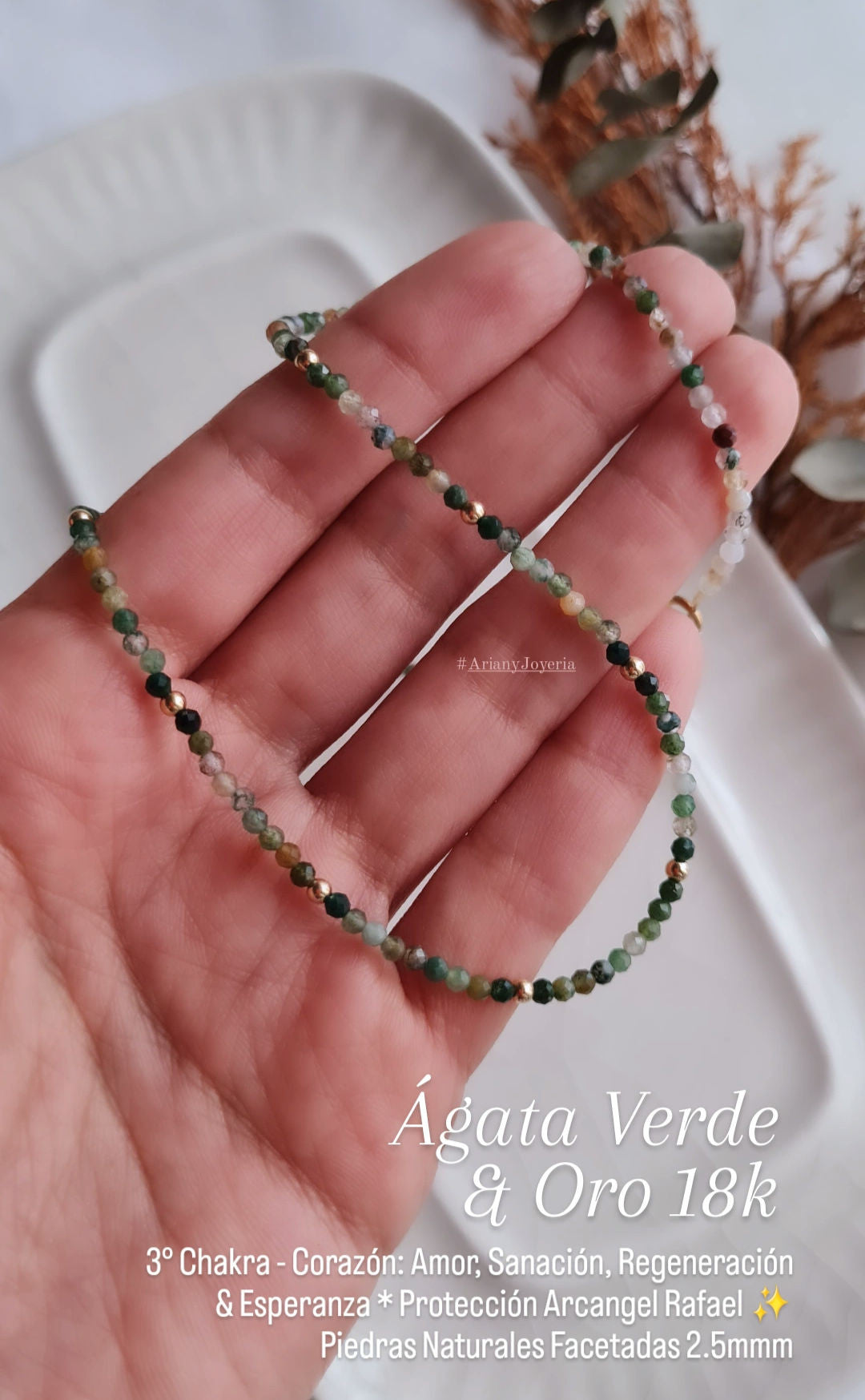 Gargantilla Energy Agata Verde: Sanación - Oro 18k