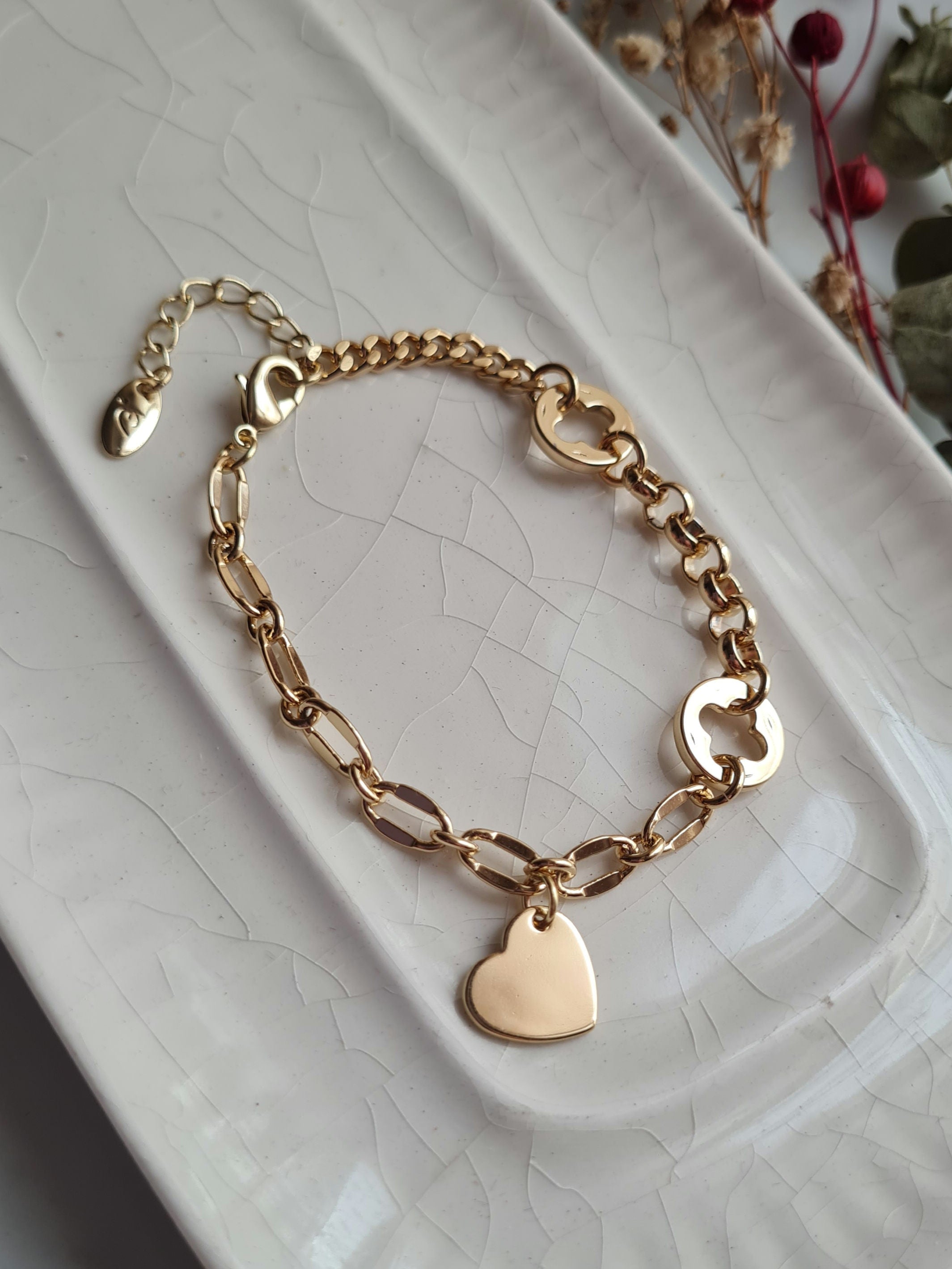Pulsera Corazon & Flor - Golden