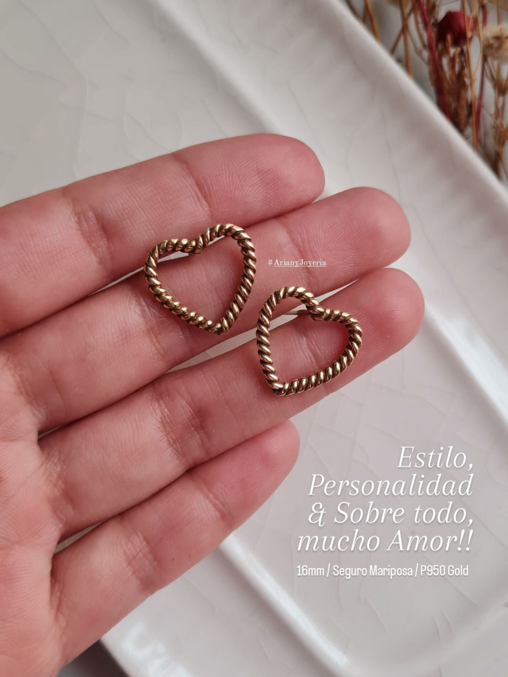 Aretes Corazon Entorchado - P950 Gold