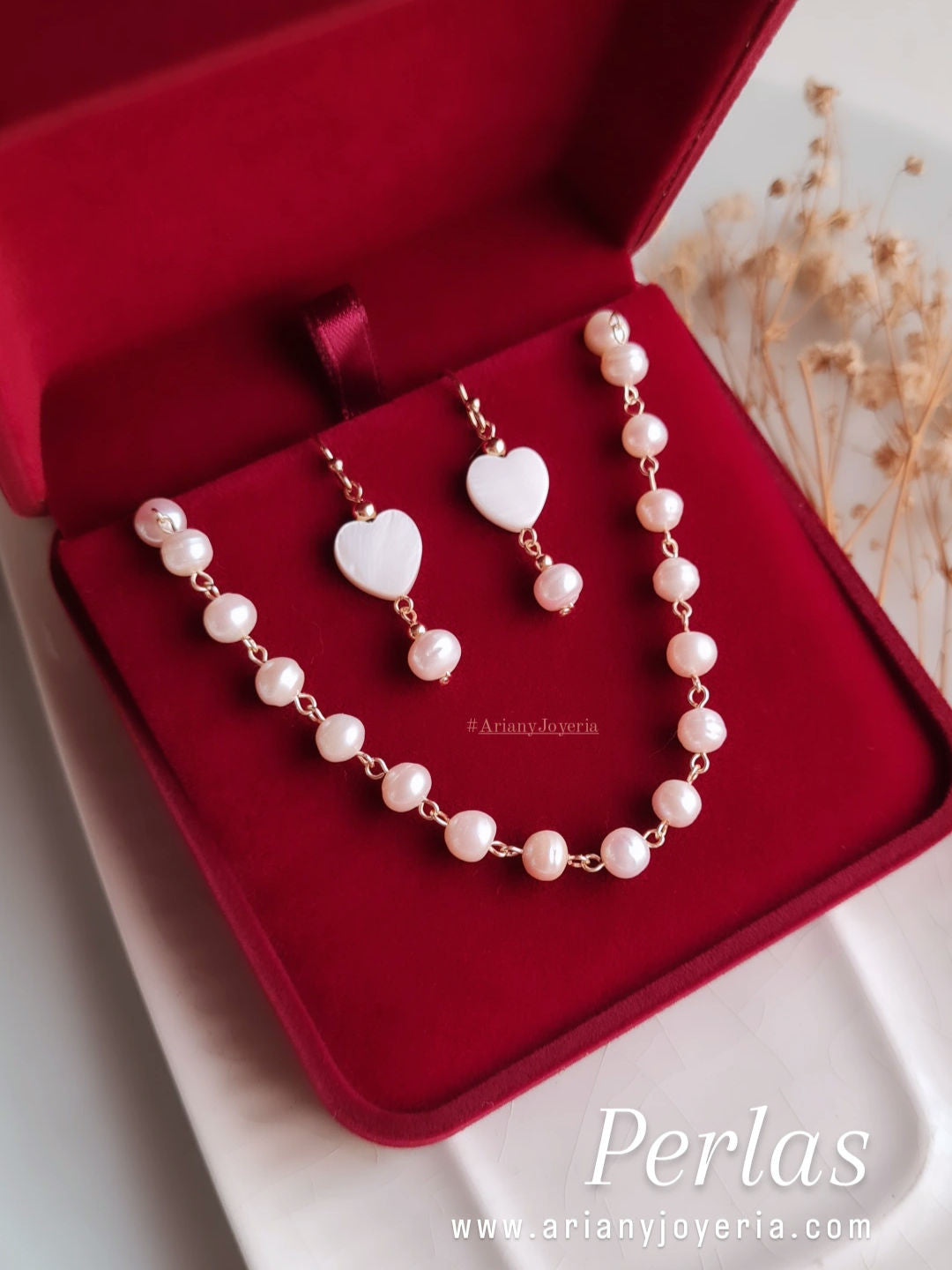 Aretes Perlas & Corazón - GF 14k