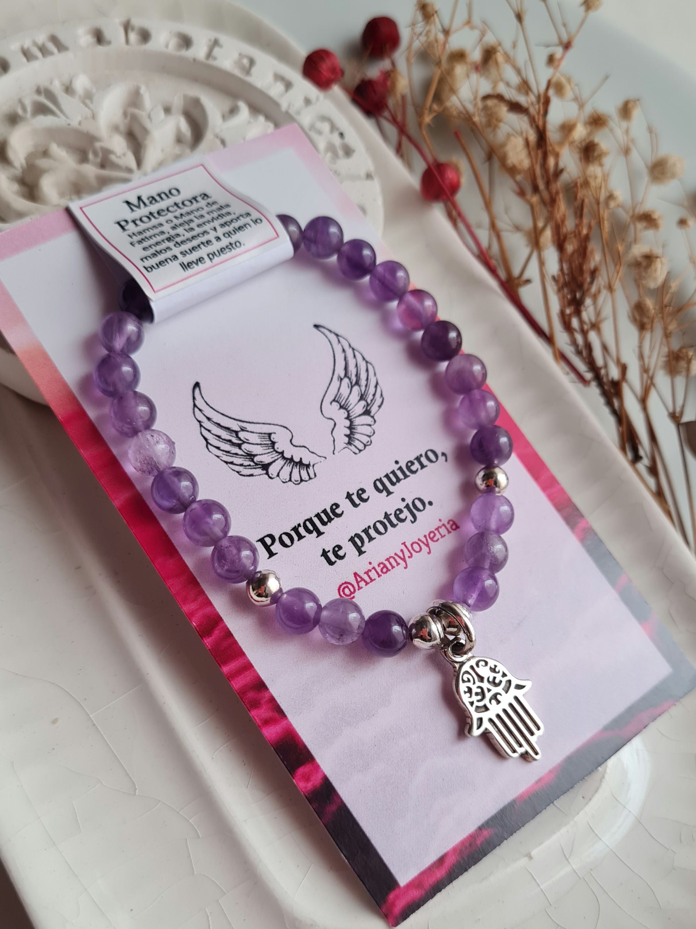 Pulsera Mano Protectora & Piedras Naturales - P925/950