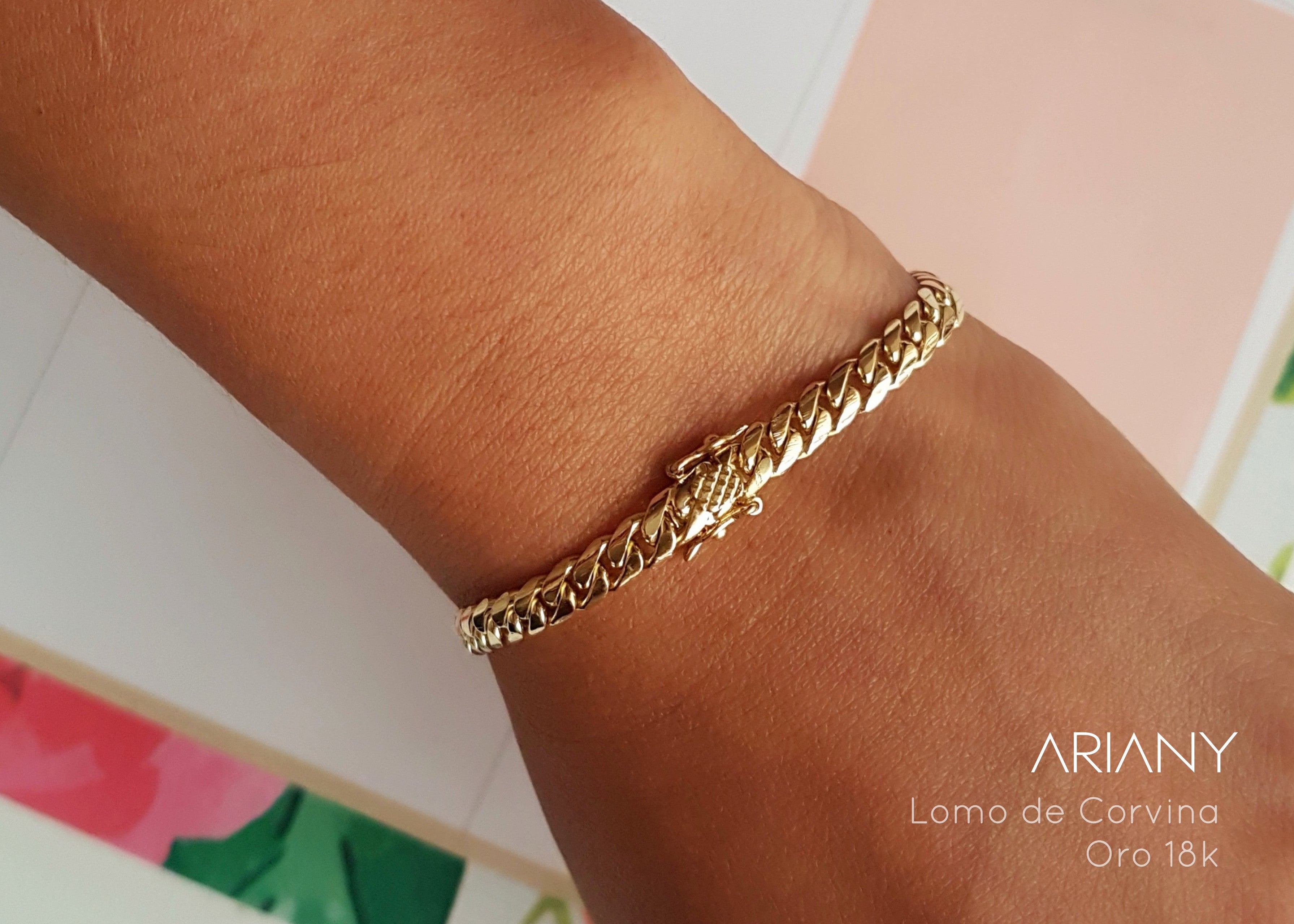 Pulsera Lomo de Corvina (4mm) Montada - Oro 18k
