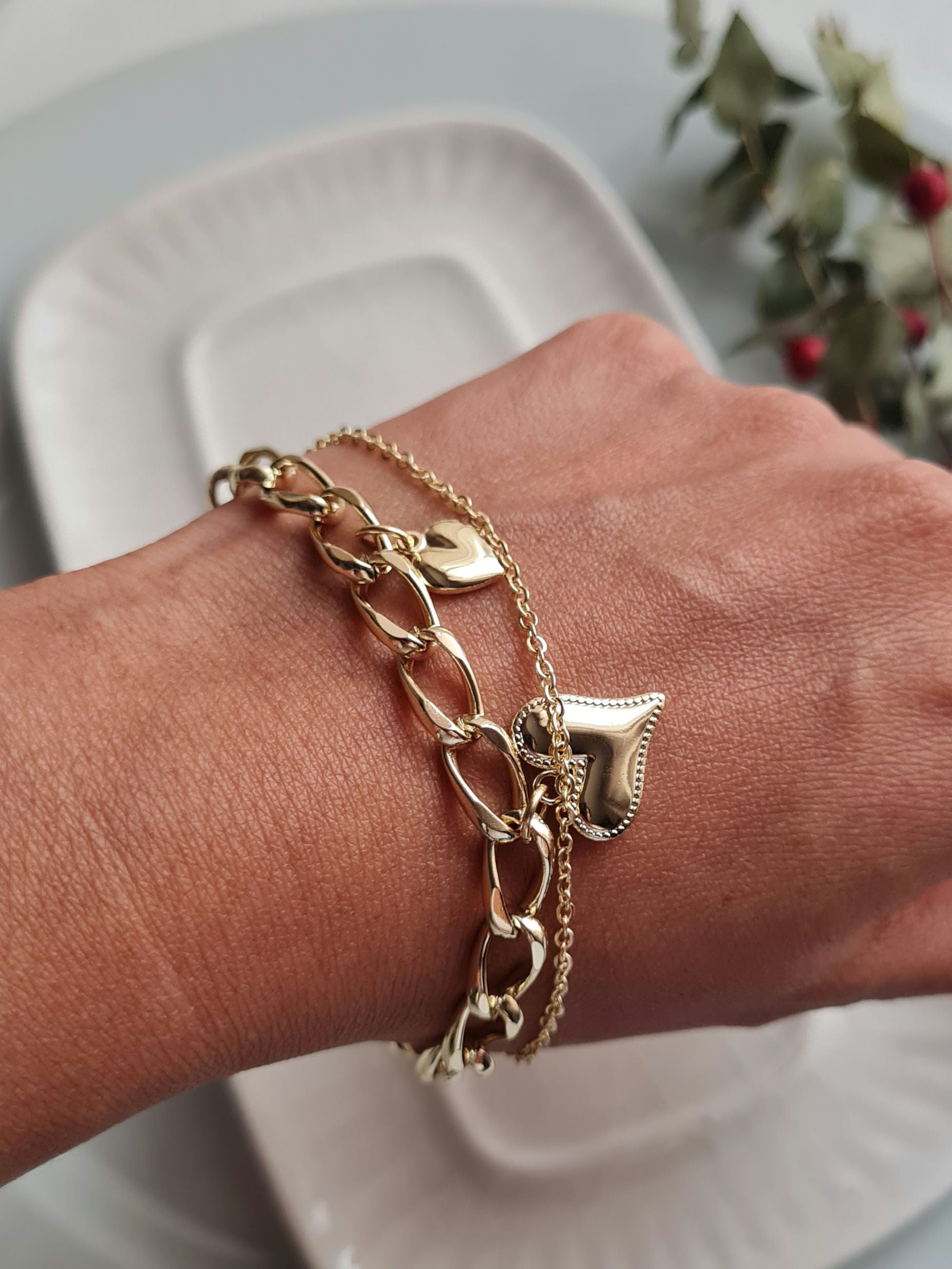 Pulsera Doble Corazon - Golden