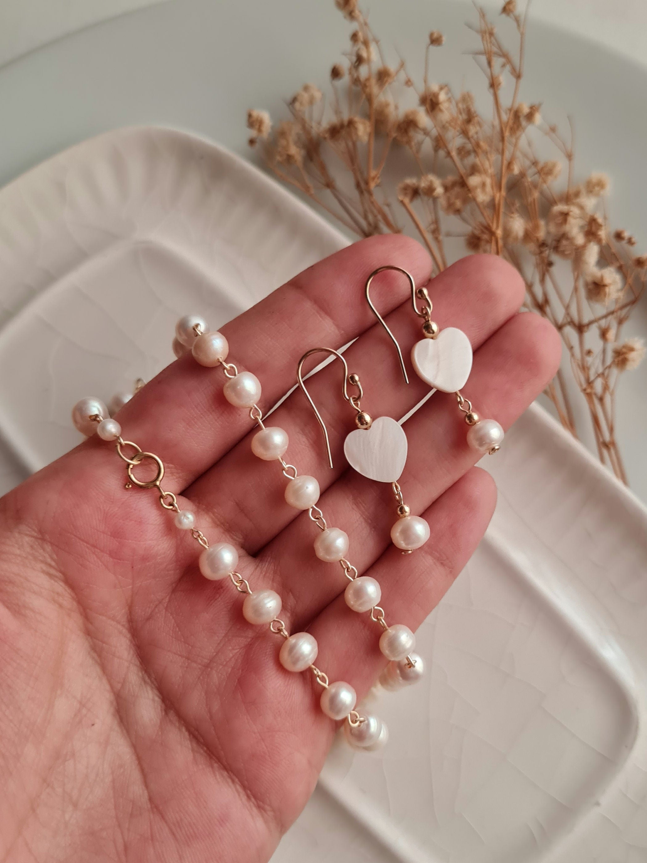 Aretes Perlas & Corazón - GF 14k