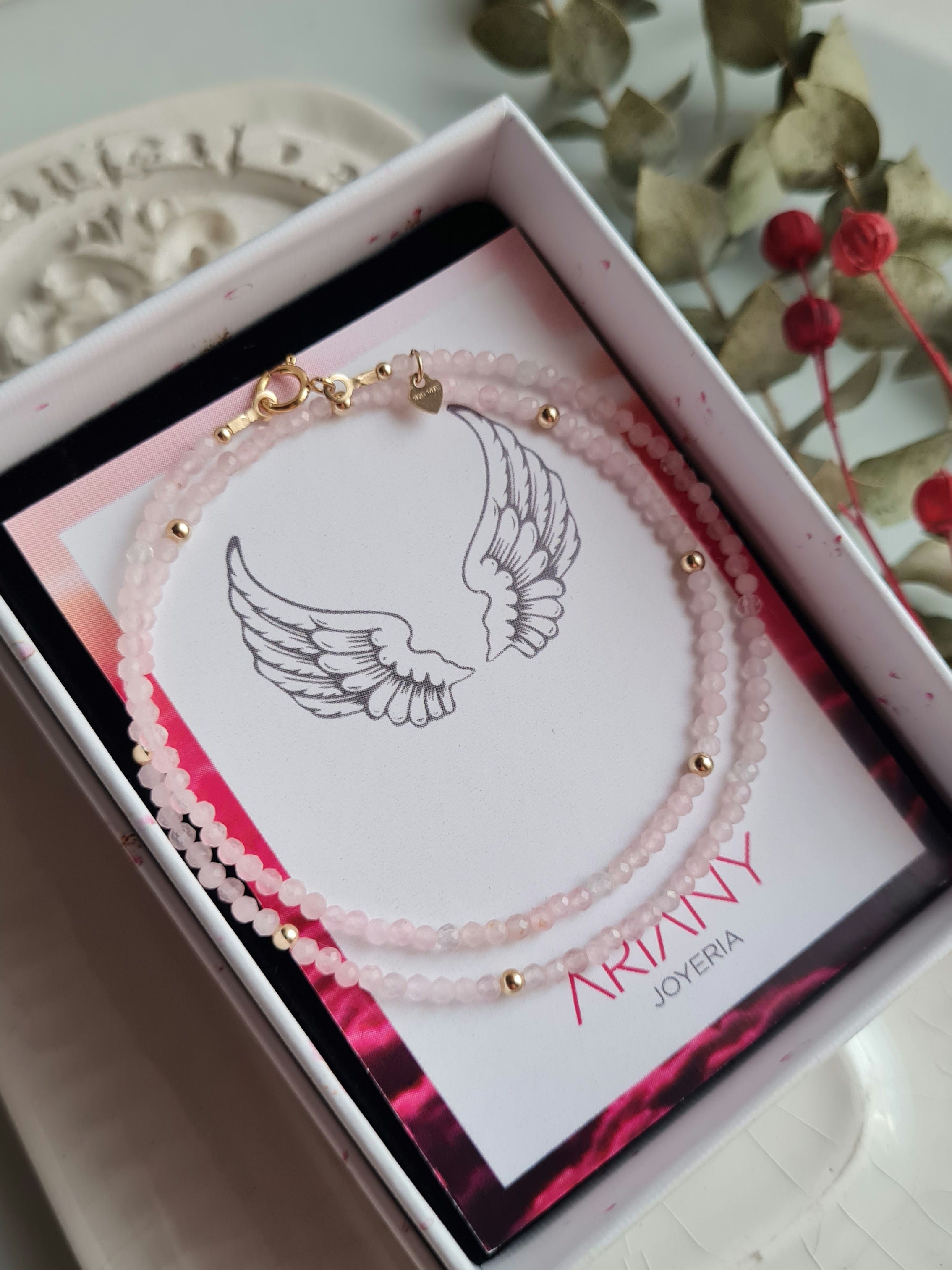 Gargantilla Energy Cuarzo Rosa: Amor - GF 14k