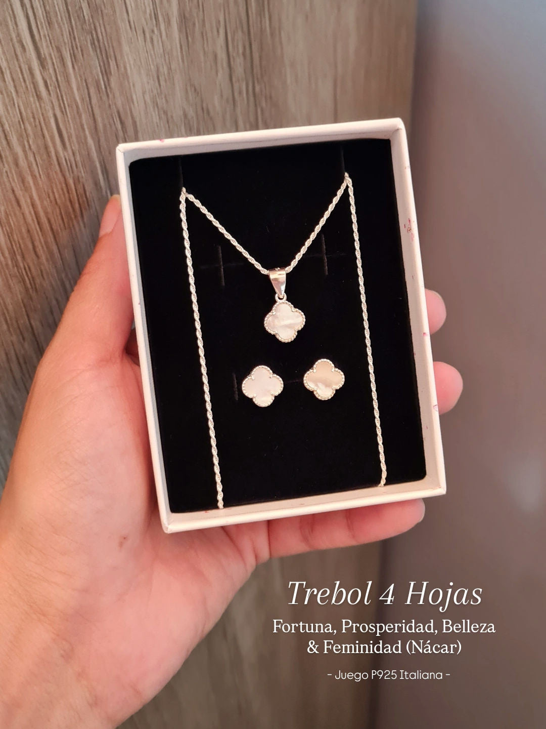 Juego Trebol 4 Hojas Nacar (Dije+Aretes) - P925