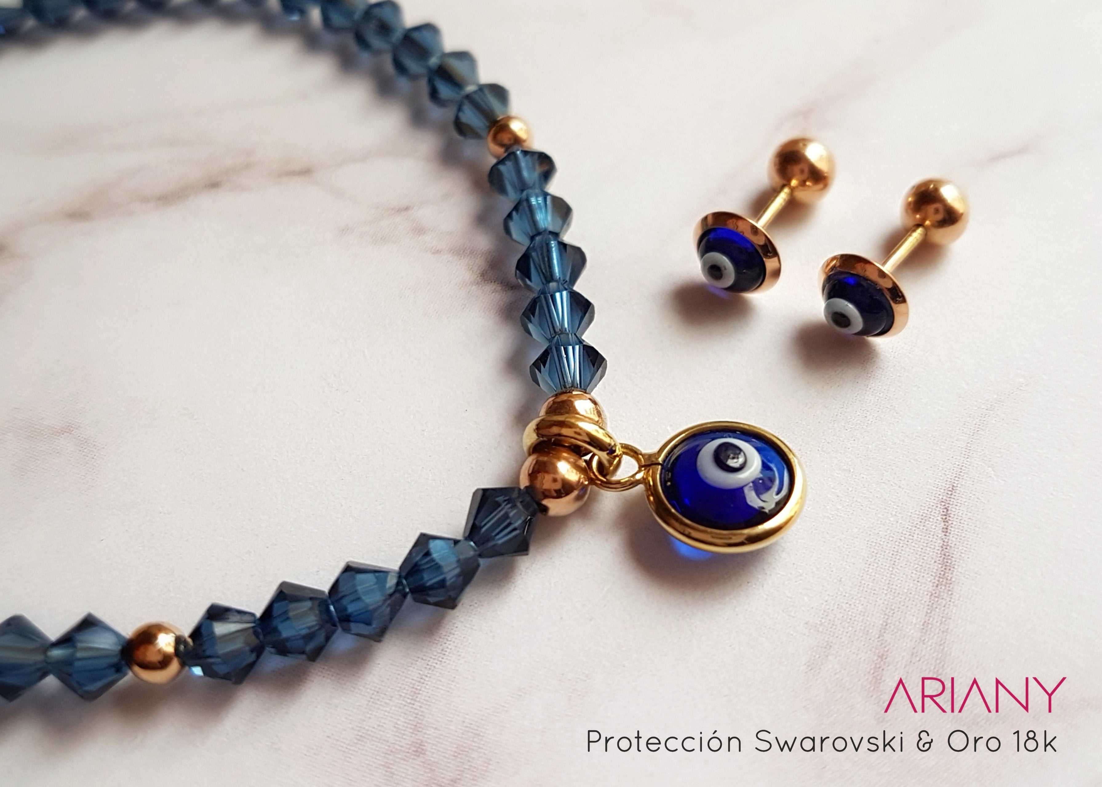 Pulsera Ojo Turco Swarovski Lux Azul - Oro 18k
