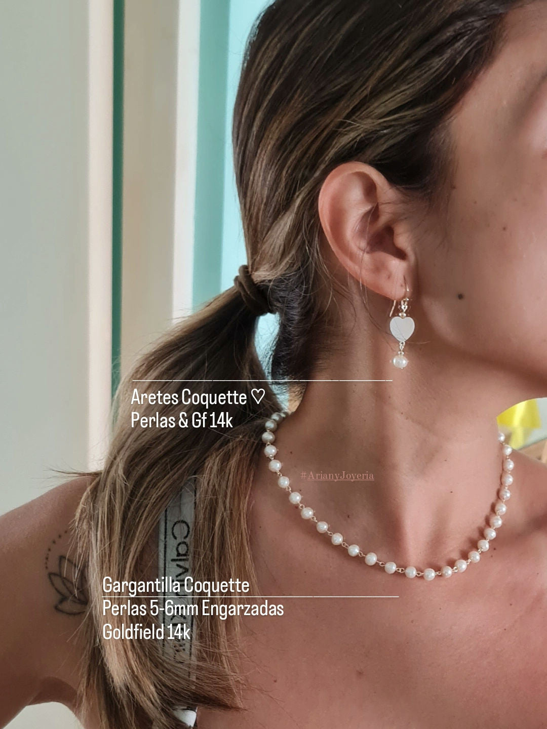 Aretes Perlas & Corazón - GF 14k