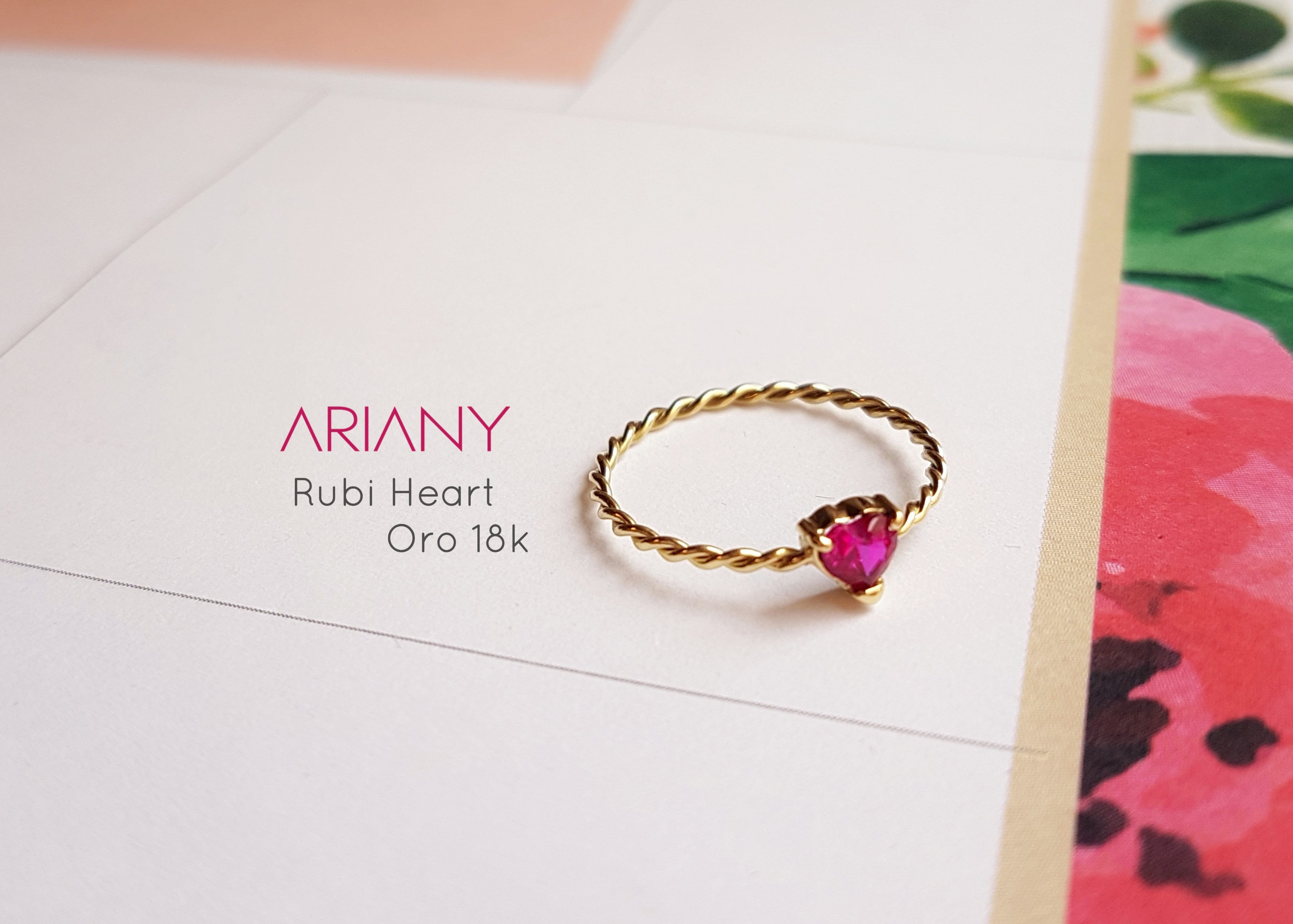 Anillo Corazon Rubi - Oro 18k