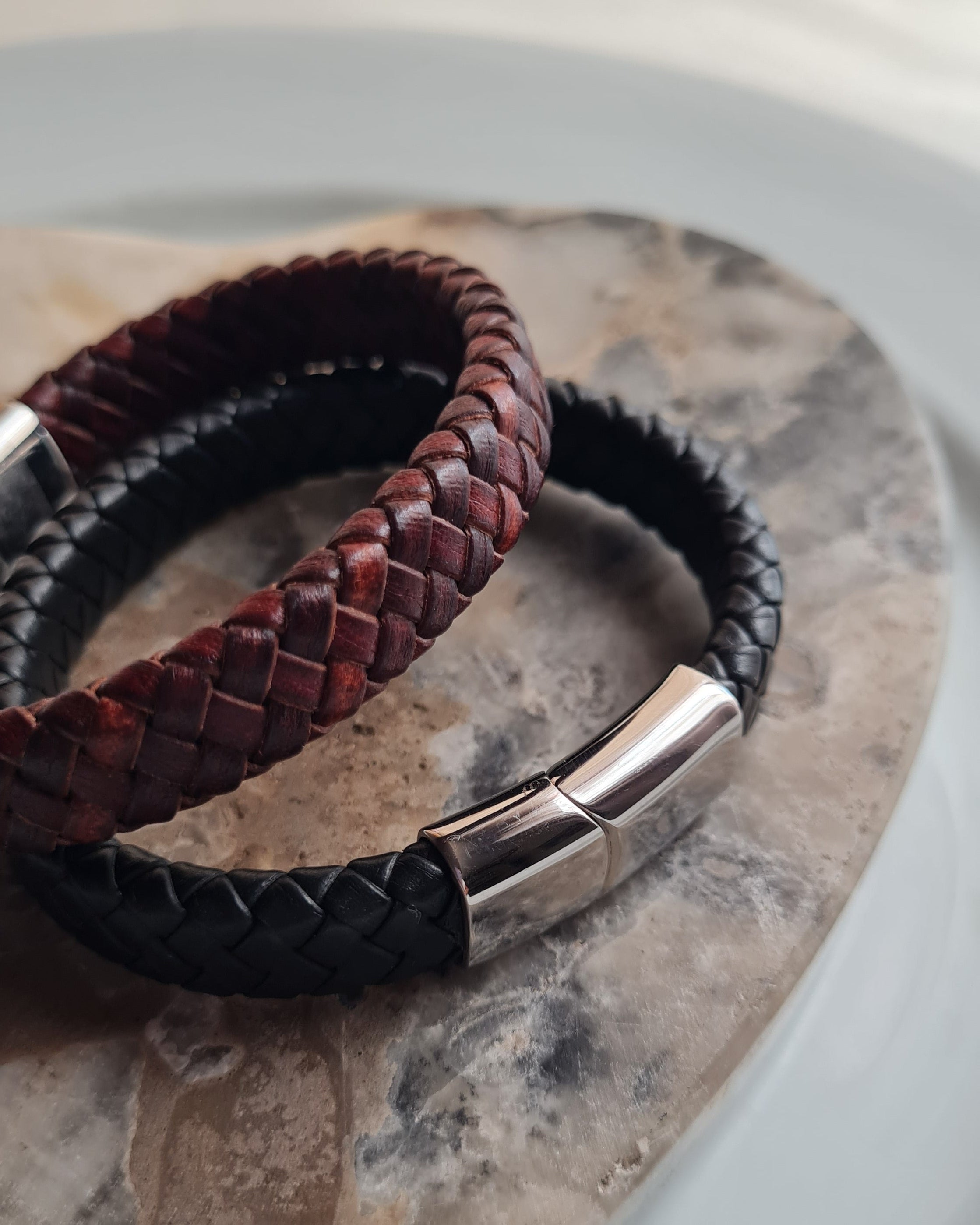Pulsera de Cuero Trenzado - Acero