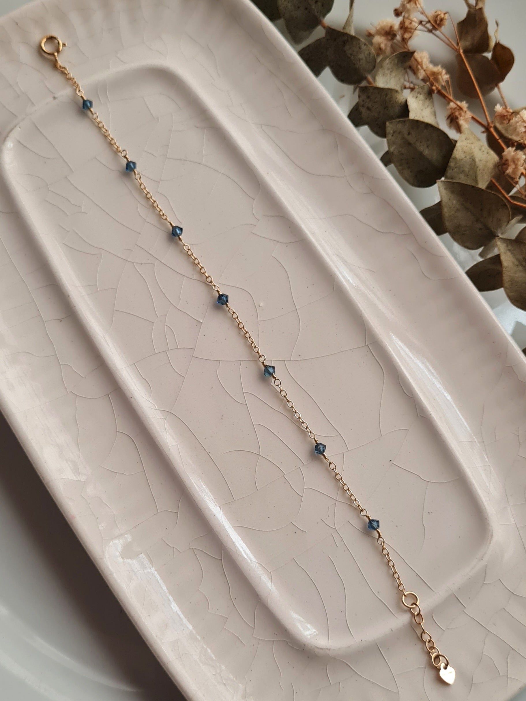 Pulsera Satélite "Something Blue" Amuleto para Novias - Swarovski & GF 14k