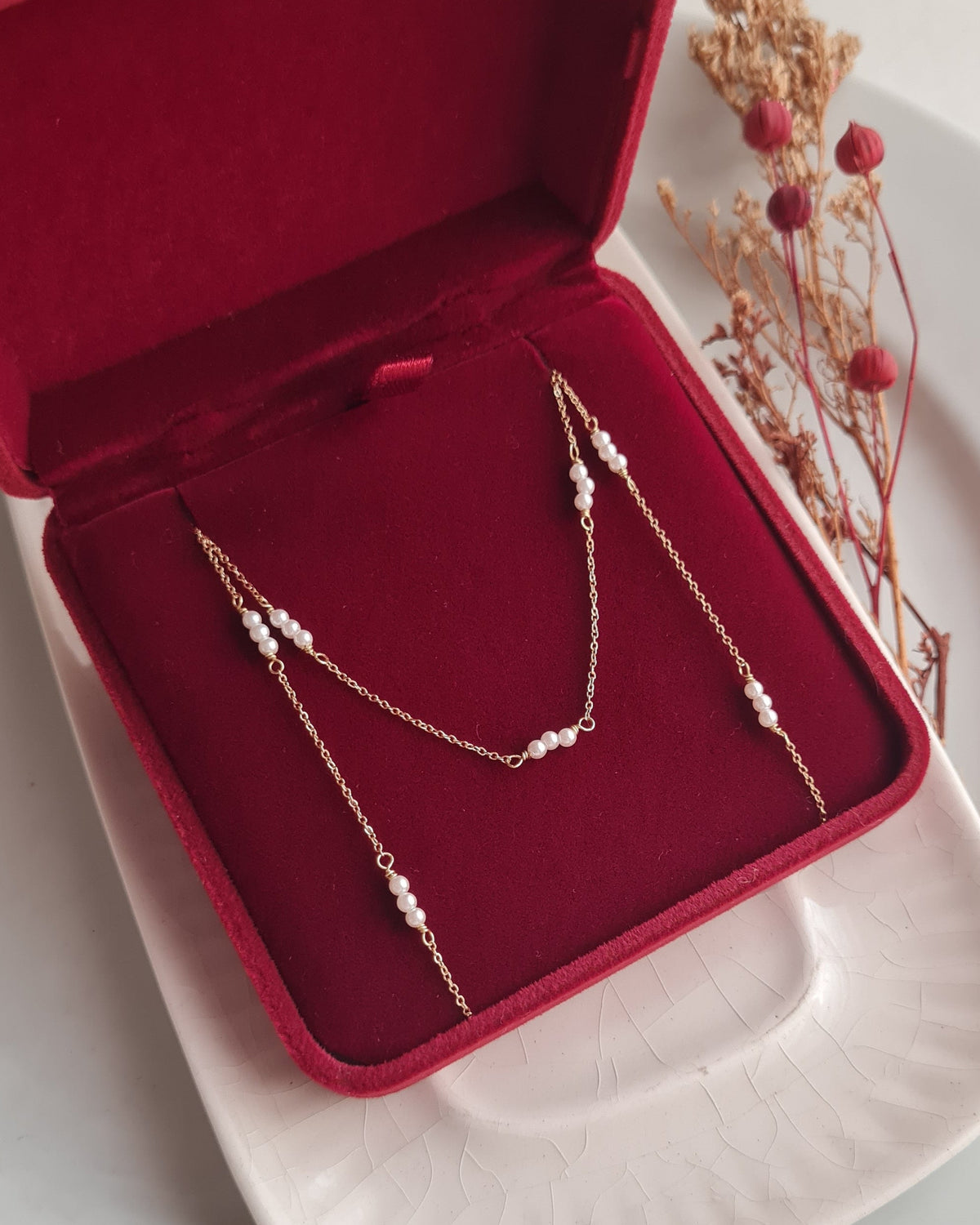 Cadena Satelite Perlas Trinity - Oro 18k