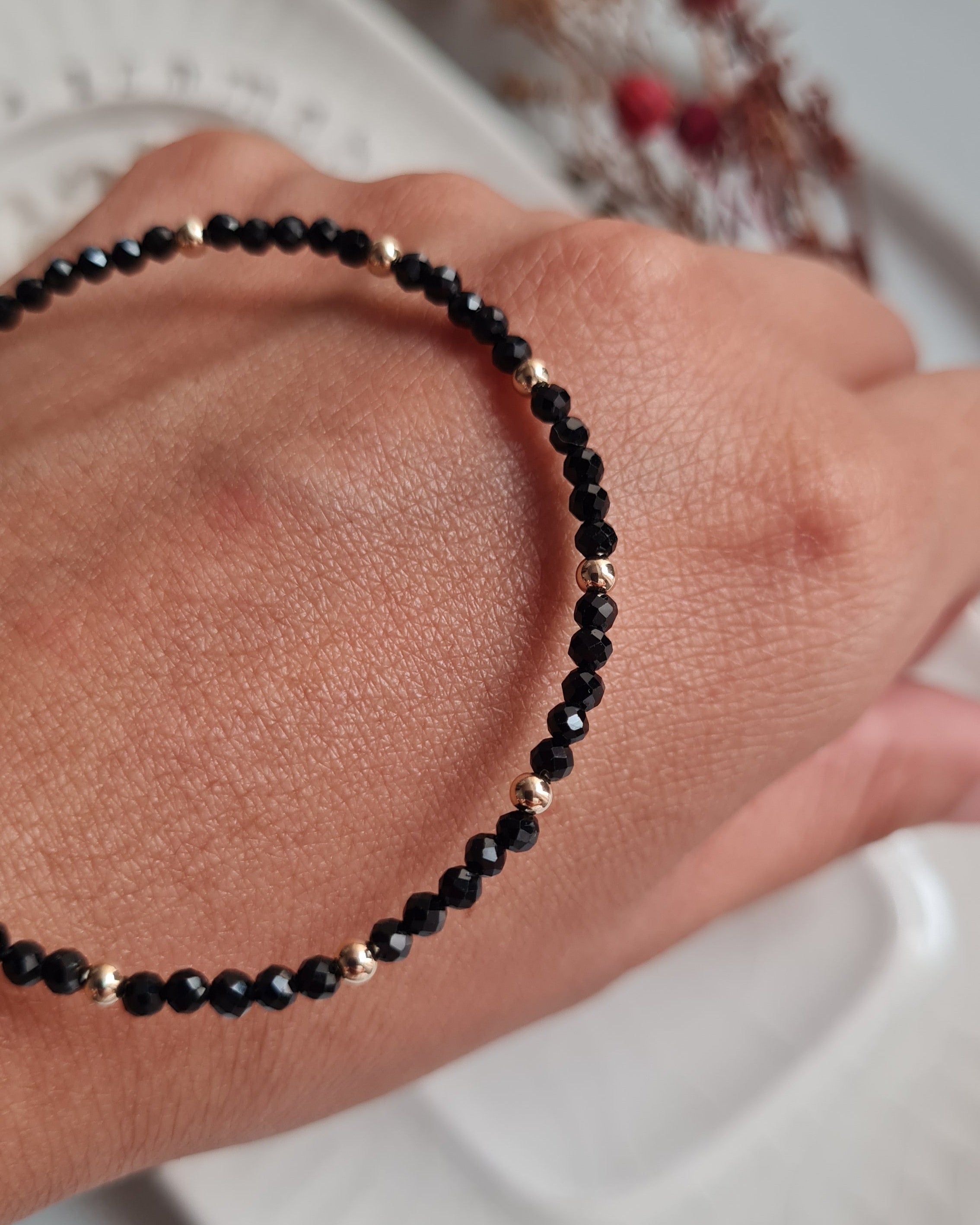 Pulsera Dainty Protección -Turmalina Negra - GF 14k