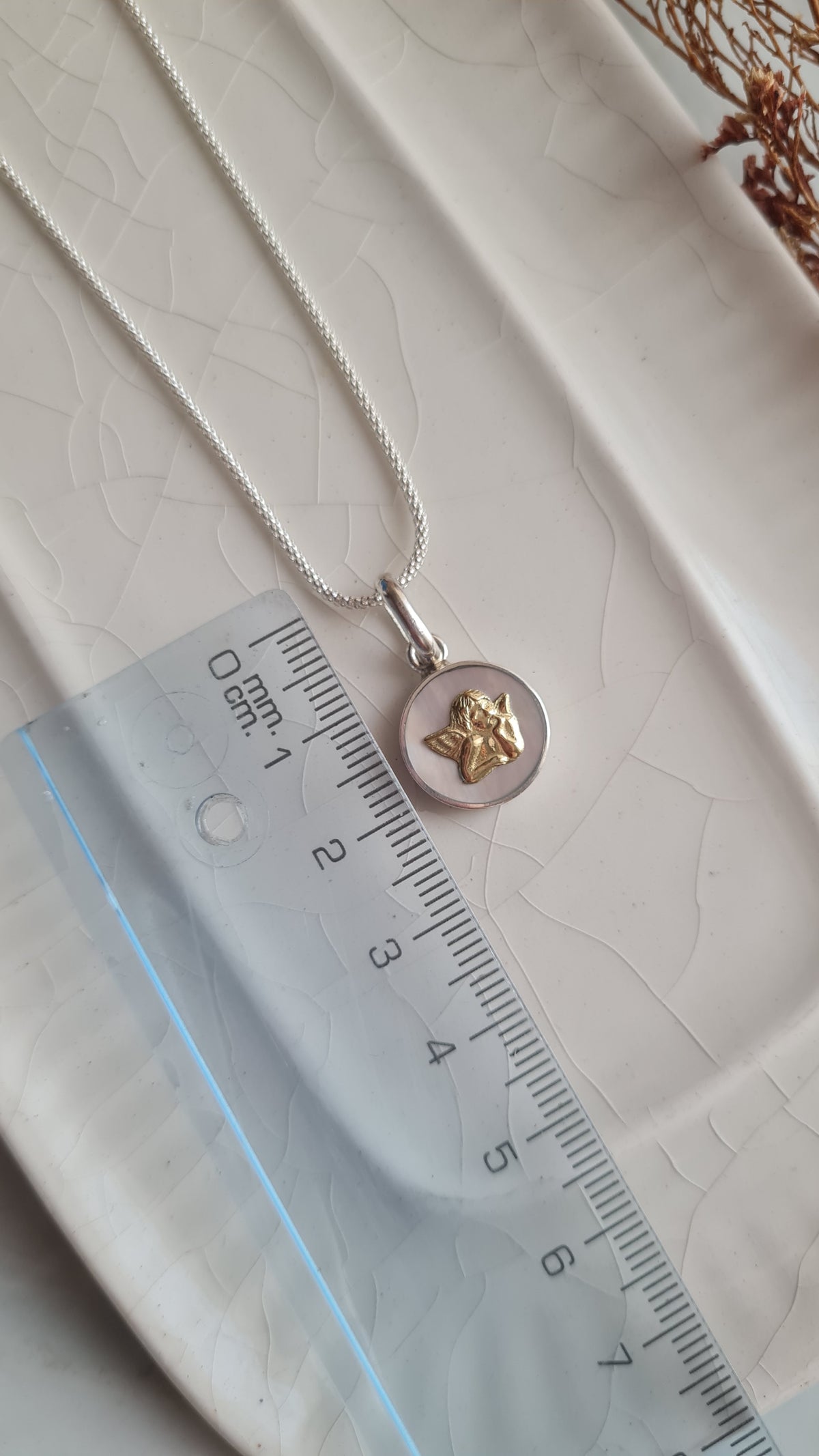 Cadena Angel de la Guarda - Nacar, Plata y Oro 18k