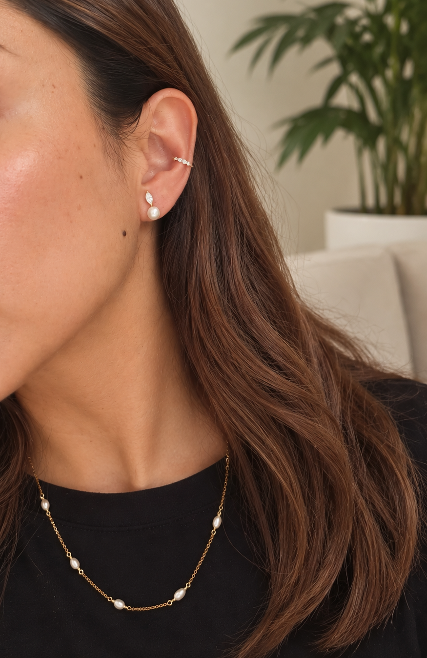 Aretes Perlas Almond - Oro 18K