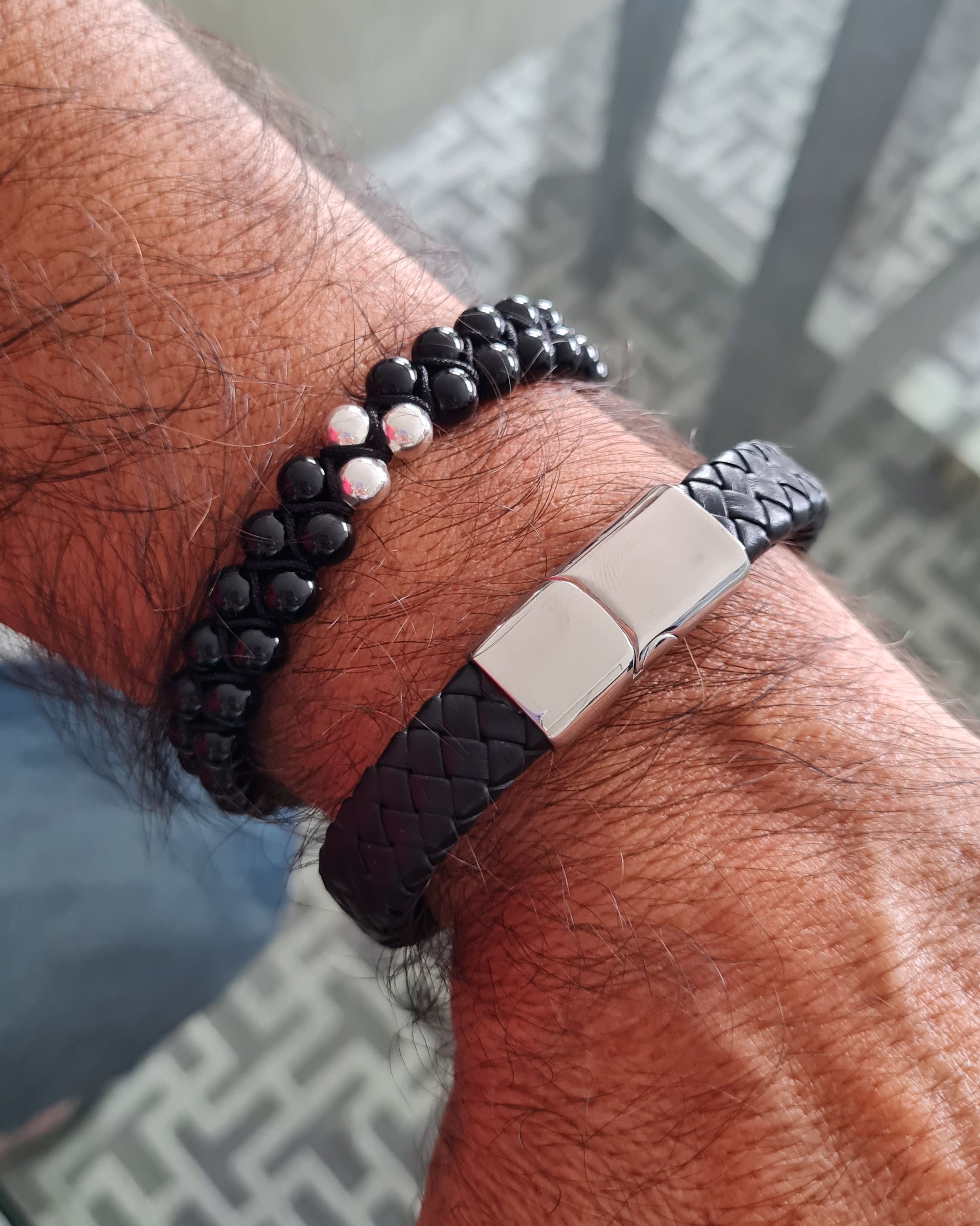 Pulsera de Cuero Trenzado - Acero