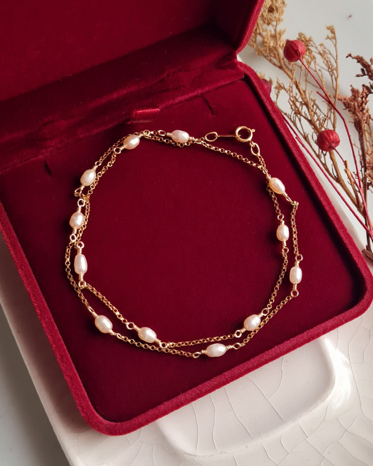 Gargantilla Satelite Perlas Rice - GF 14k
