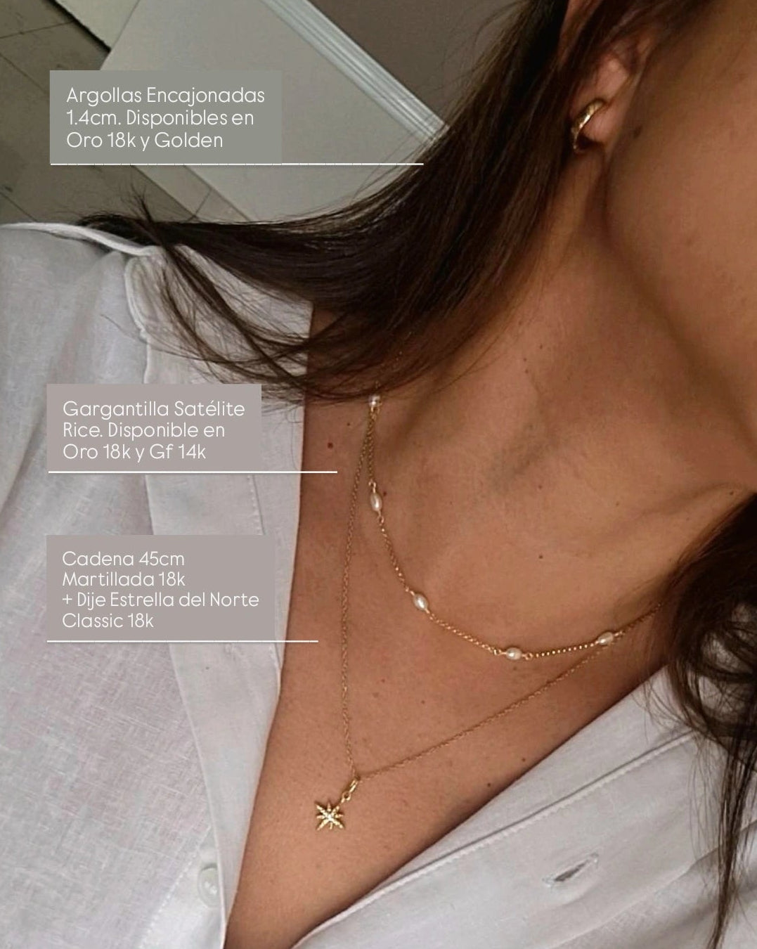 Gargantilla Satelite Perlas Rice - GF 14k