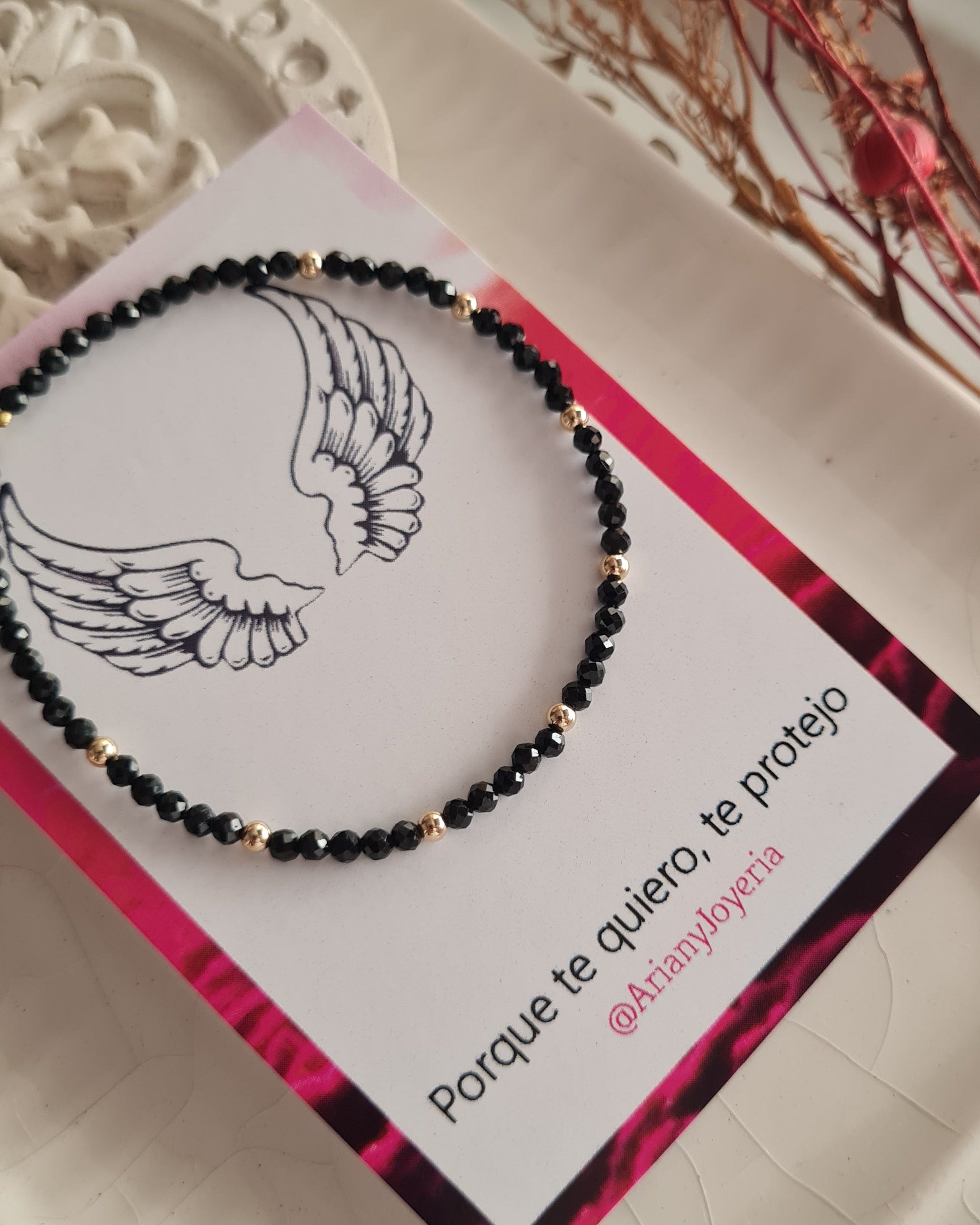 Pulsera Dainty Protección -Turmalina Negra - GF 14k