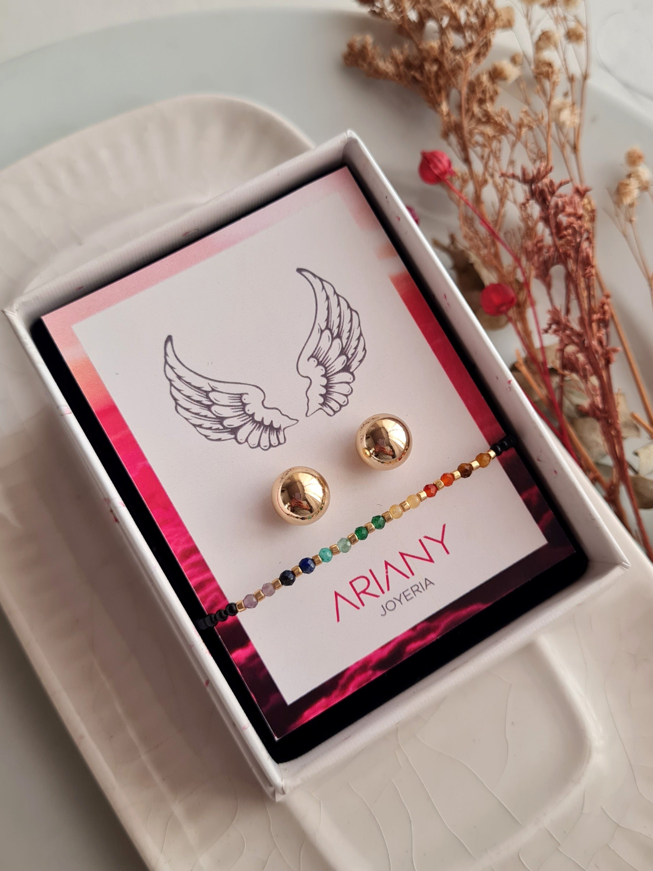 Pack Aretes + Pulsera Piedras Naturales & Miyuki Beads - Golden