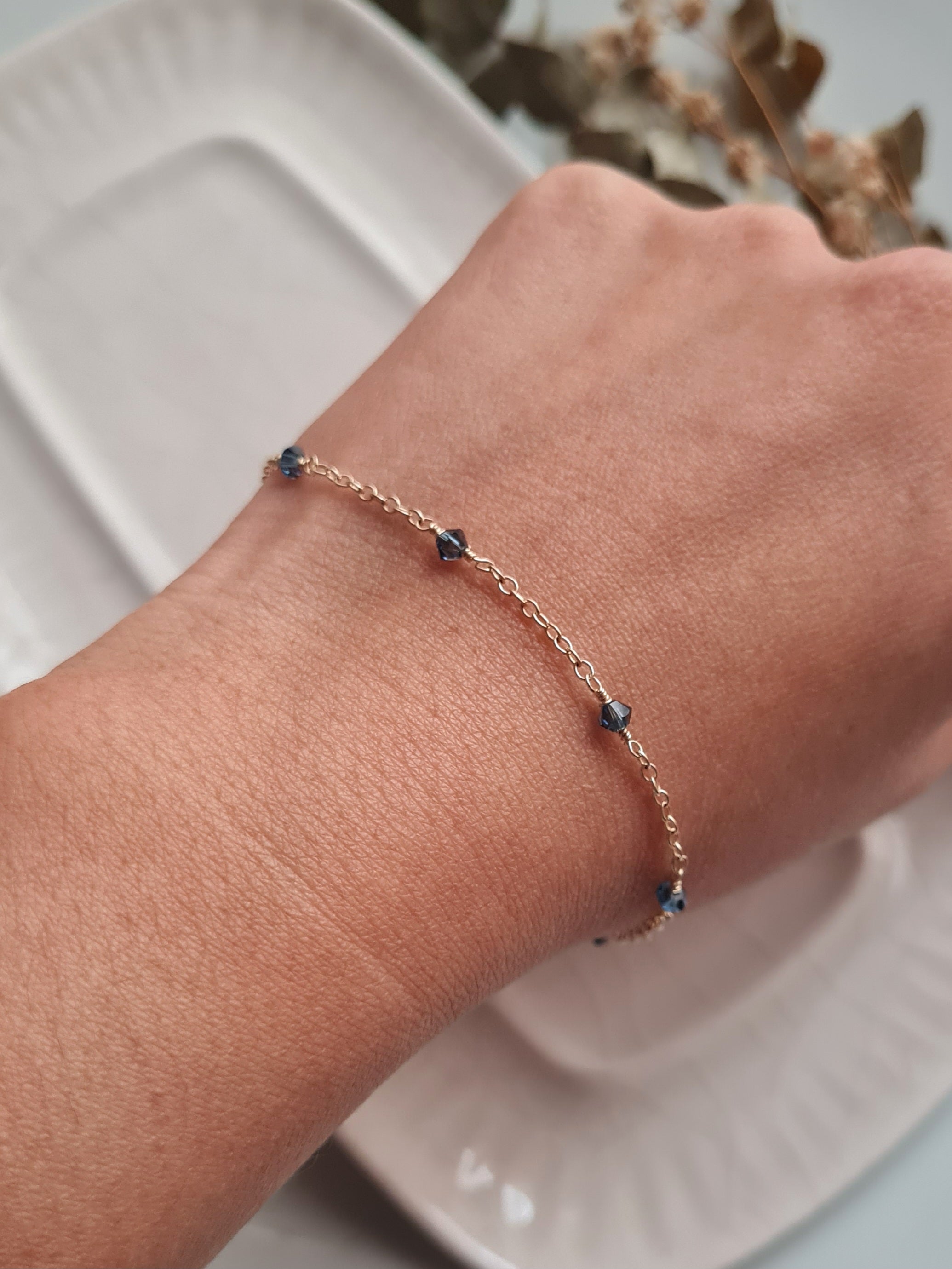 Pulsera Satélite "Something Blue" Amuleto para Novias - Swarovski & GF 14k